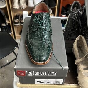 Stacy Adams Dark Green Croc-Embossed Leather Derby